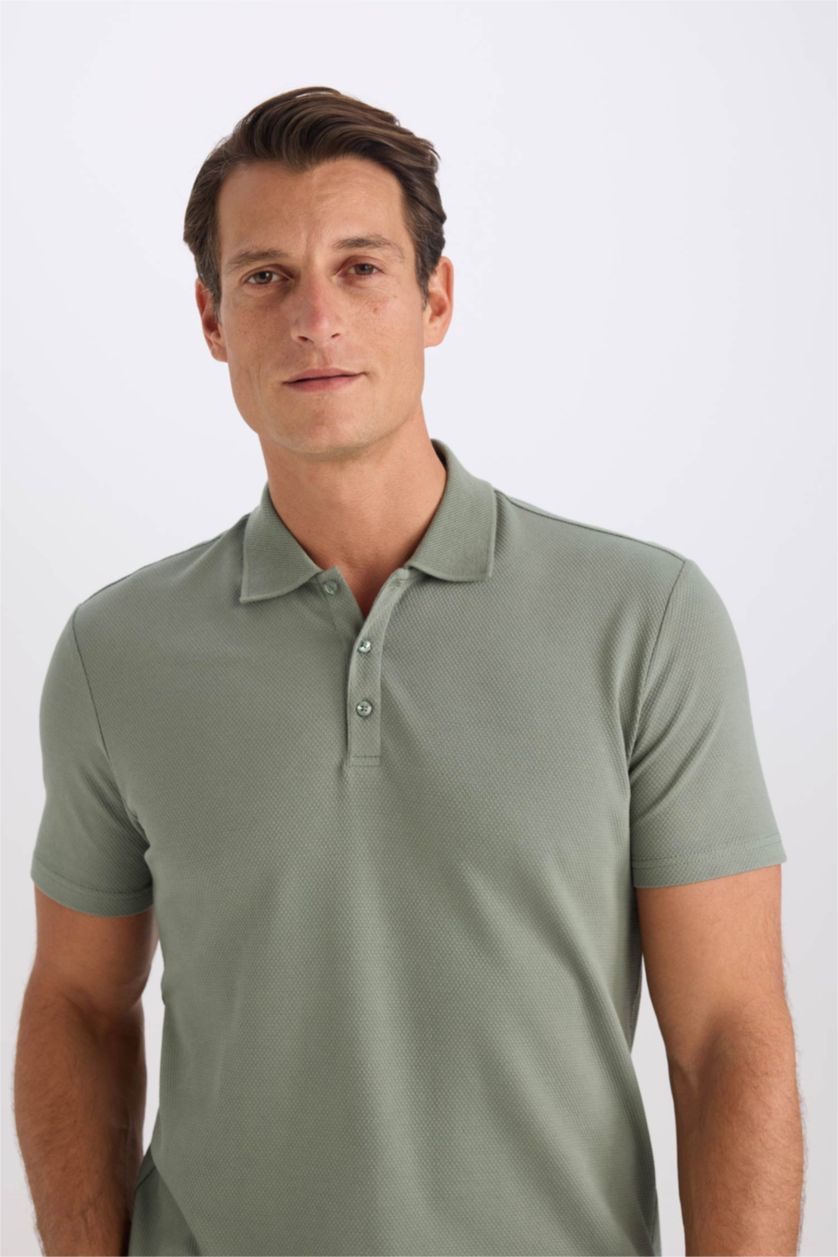 MAN Light Green Slim Fit Short Sleeve Cotton Basic Polo Shirt