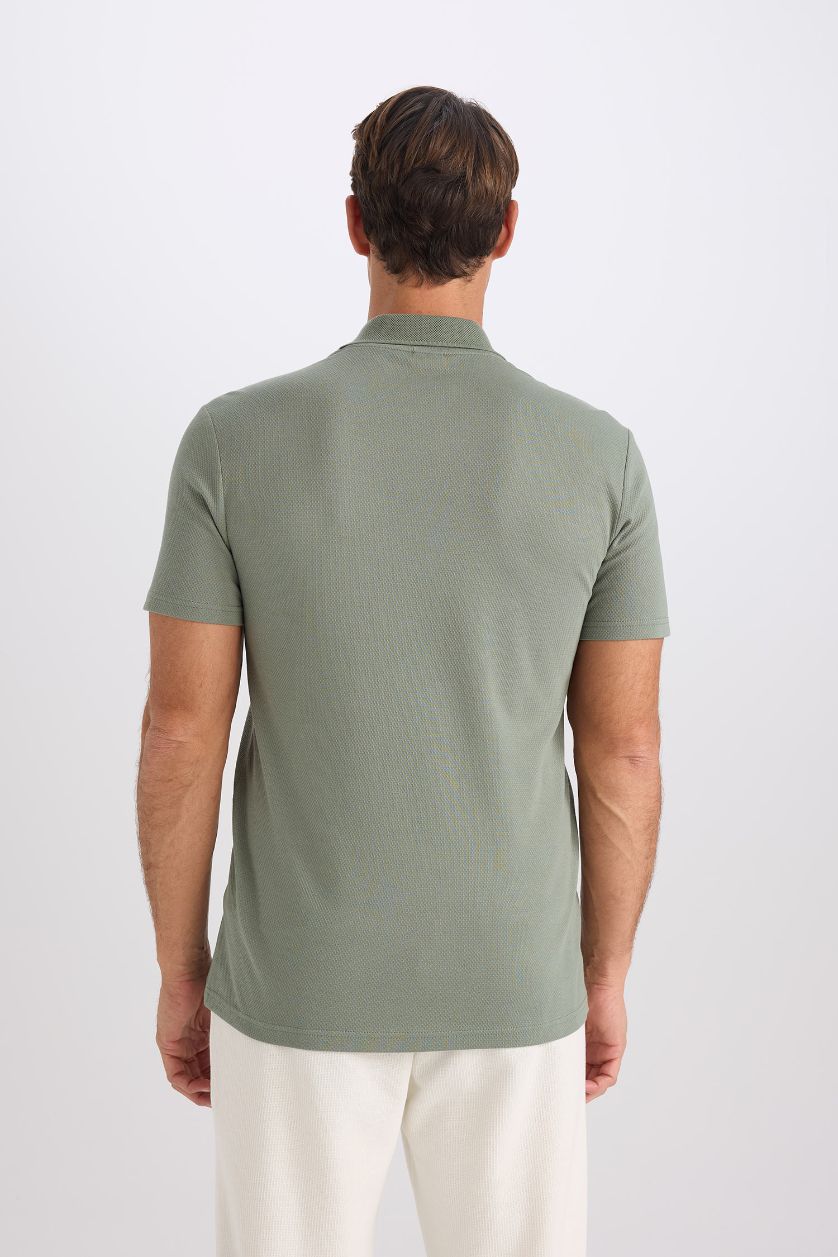 MAN Light Green Slim Fit Short Sleeve Cotton Basic Polo Shirt