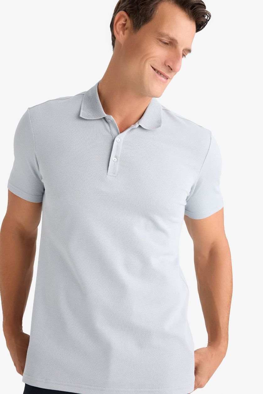 MAN Grey Slim Fit Short Sleeve Cotton Basic Polo Shirt