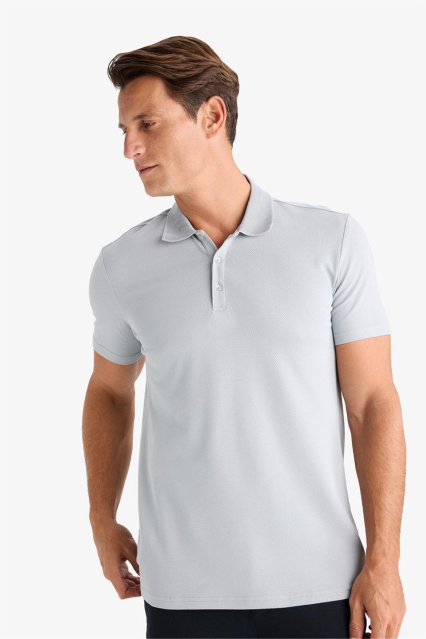 MAN Grey Slim Fit Short Sleeve Cotton Basic Polo Shirt