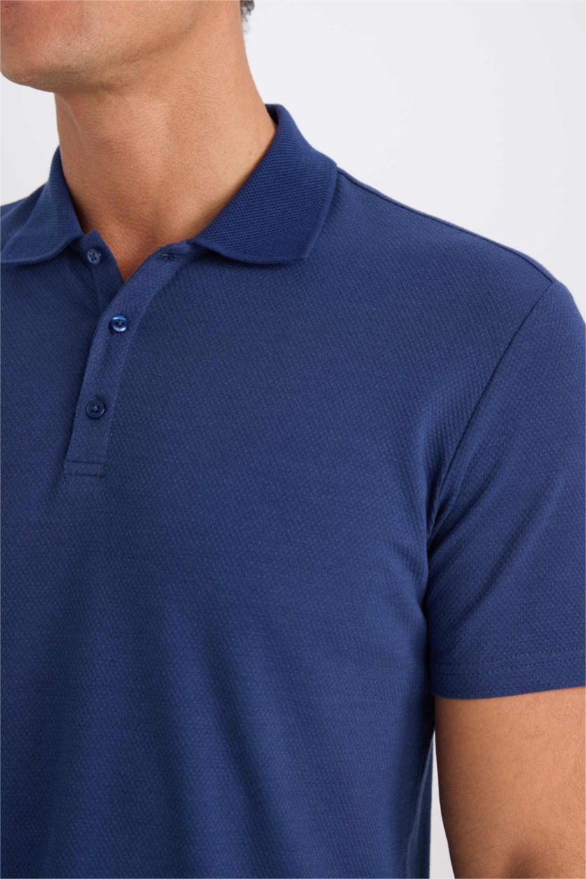 MAN Indigo Melange Slim Fit Short Sleeve Cotton Basic Polo Shirt