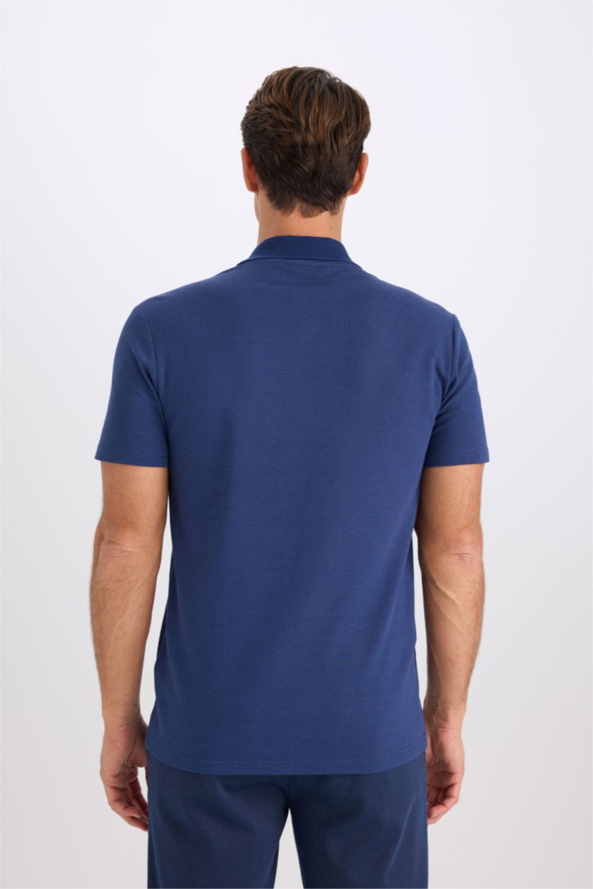 MAN Indigo Melange Slim Fit Short Sleeve Cotton Basic Polo Shirt