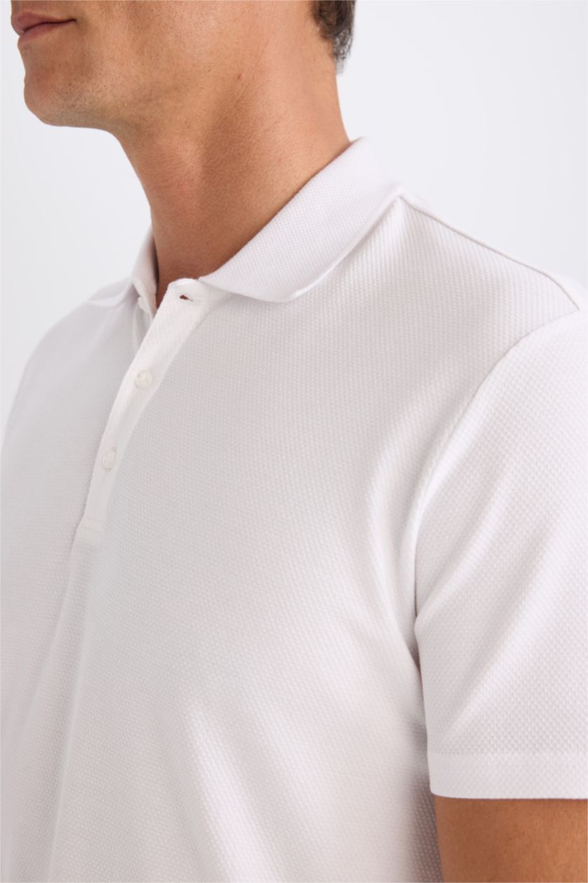 MAN White Slim Fit Short Sleeve Cotton Basic Polo Shirt