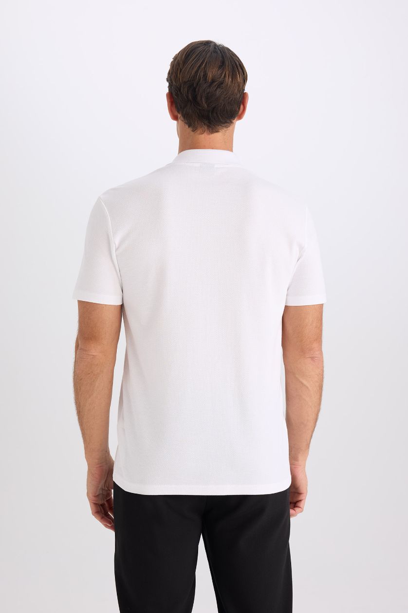 MAN White Slim Fit Short Sleeve Cotton Basic Polo Shirt