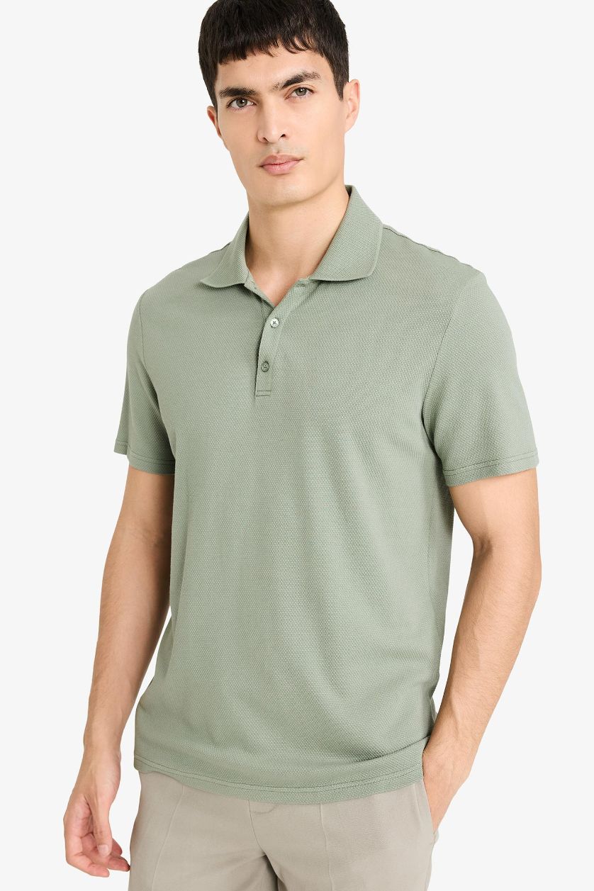 Erkek Açık Yeşil Slim Fit Dar Kesim Polo Yaka Kısa Kollu Pamuklu Modal Karışımlı Basic Düz Tişört