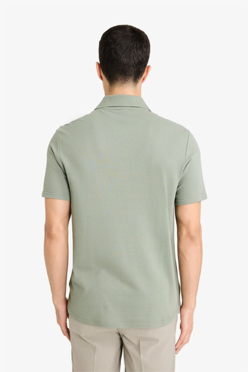 Erkek Açık Yeşil Slim Fit Dar Kesim Polo Yaka Kısa Kollu Pamuklu Modal Karışımlı Basic Düz Tişört