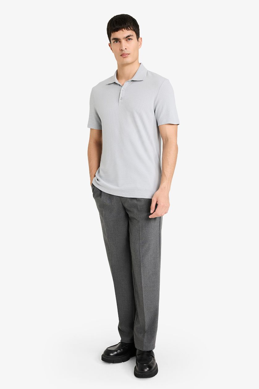 Man Grey Slim Fit Short Sleeve Polo T-Shirt