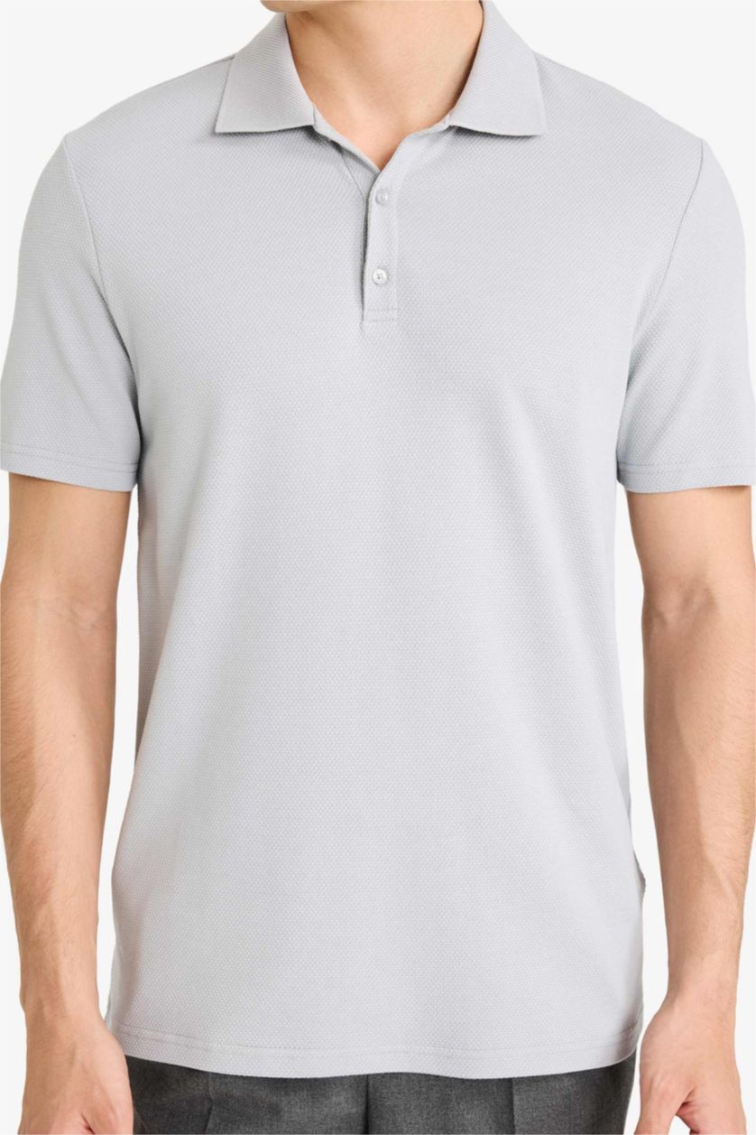 Man Grey Slim Fit Short Sleeve Polo T-Shirt