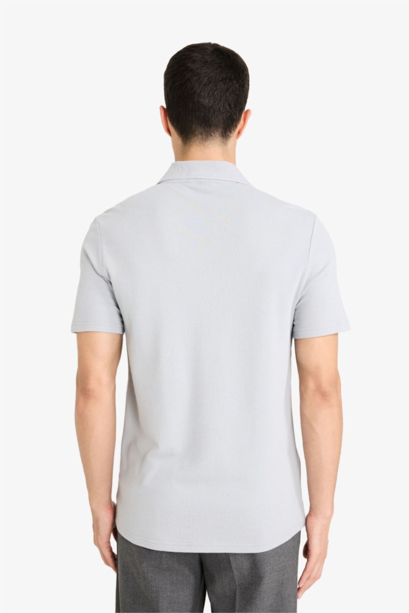 Man Grey Slim Fit Short Sleeve Polo T-Shirt