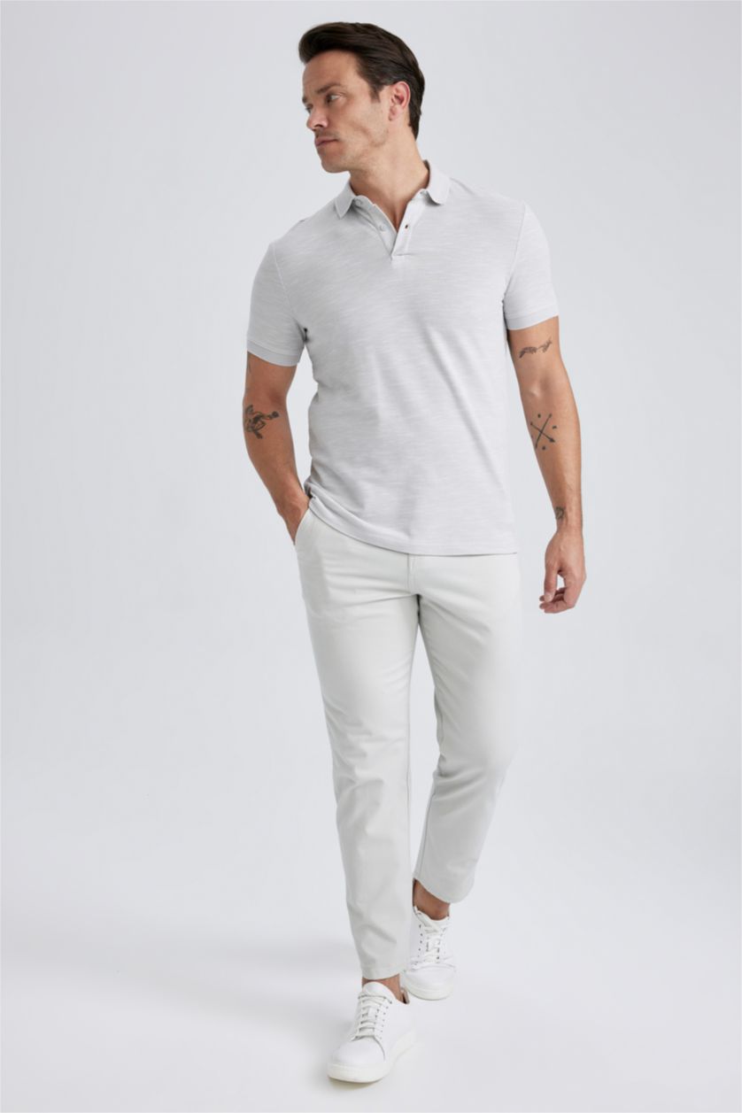 رجال رمادي فاتح تيشيرت بولو قطن مودرن فيت