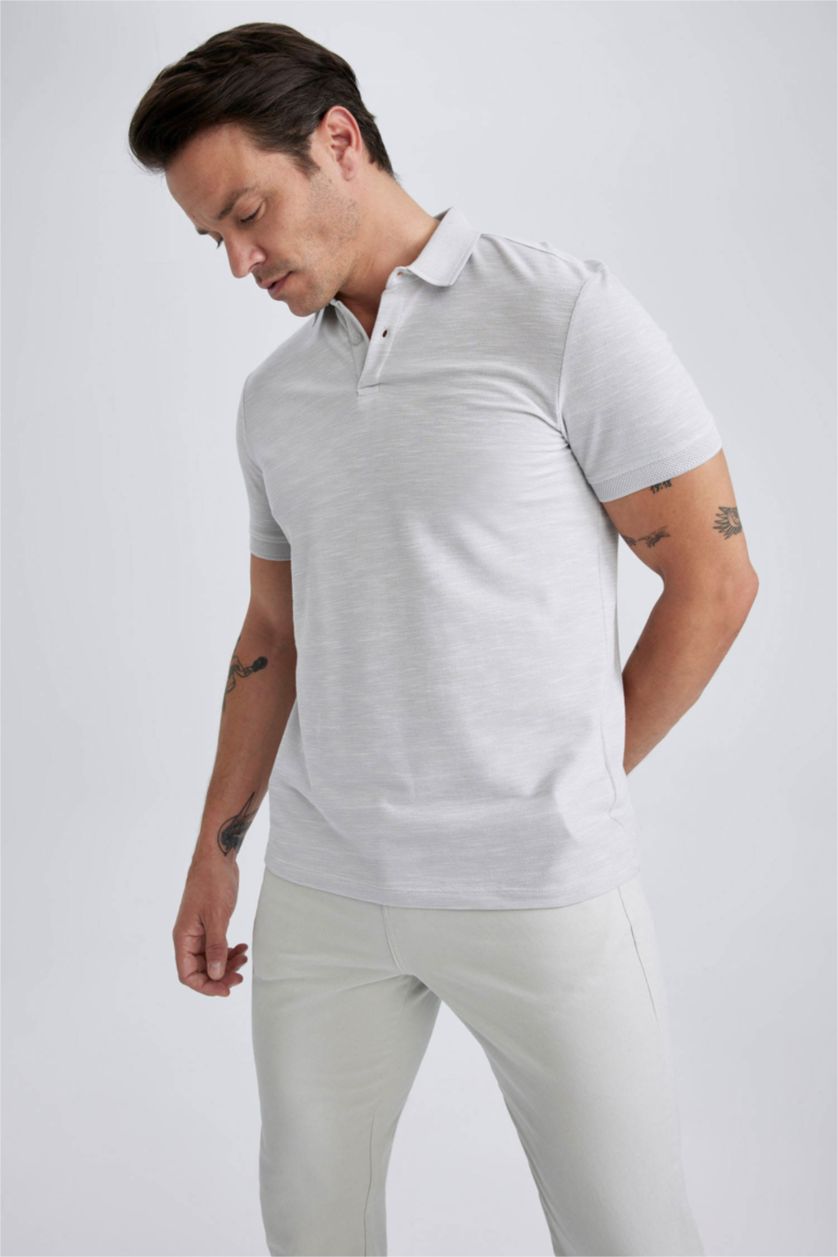 رجال رمادي فاتح تيشيرت بولو قطن مودرن فيت