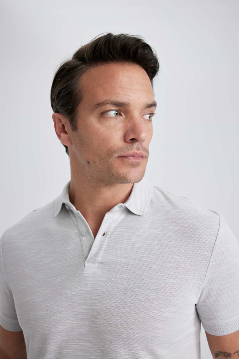 رجال رمادي فاتح تيشيرت بولو قطن مودرن فيت