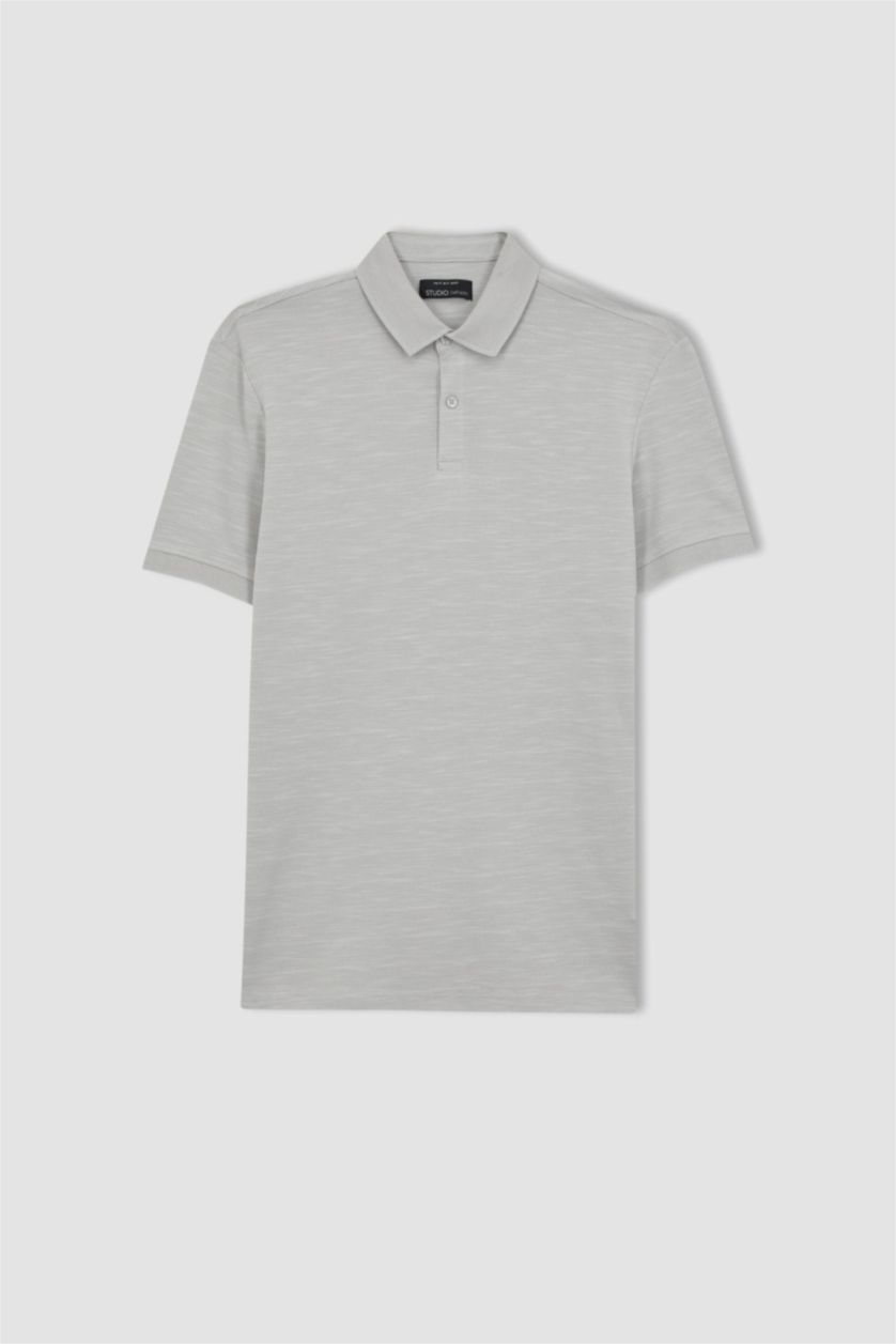 رجال رمادي فاتح تيشيرت بولو قطن مودرن فيت