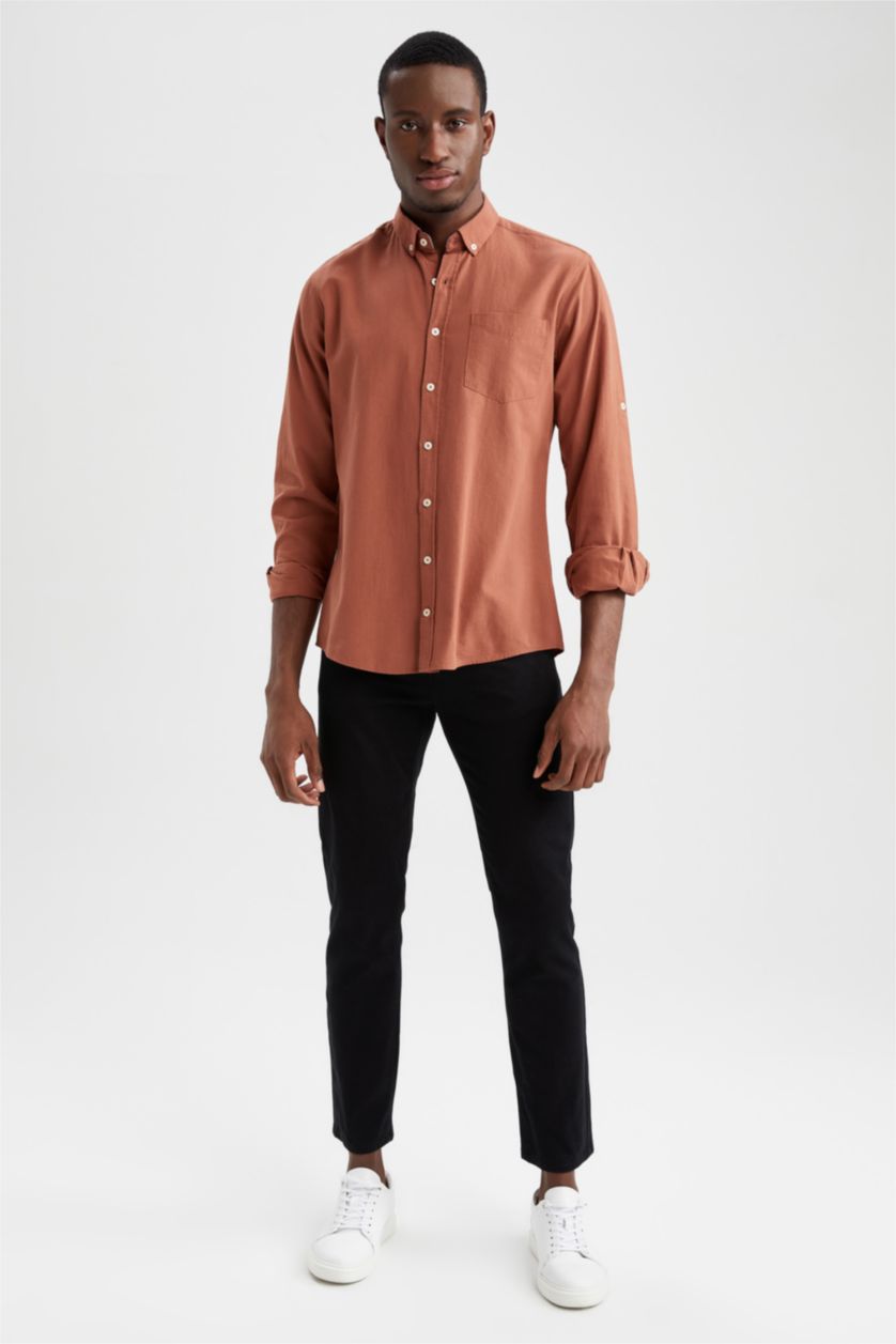 HOMME Turuncu Chemise basique à manches longues coupe slim