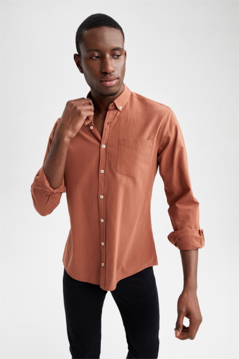 HOMME Turuncu Chemise basique à manches longues coupe slim