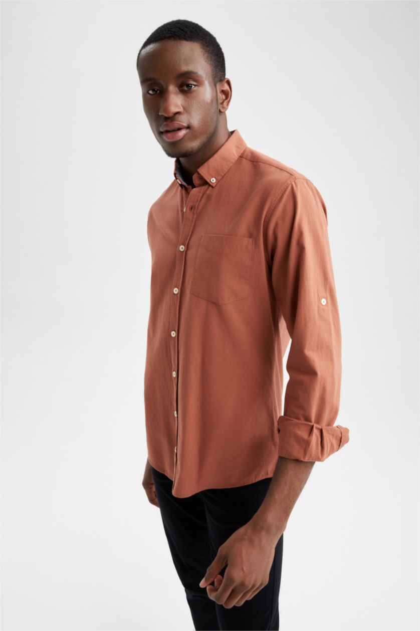 HOMME Turuncu Chemise basique à manches longues coupe slim
