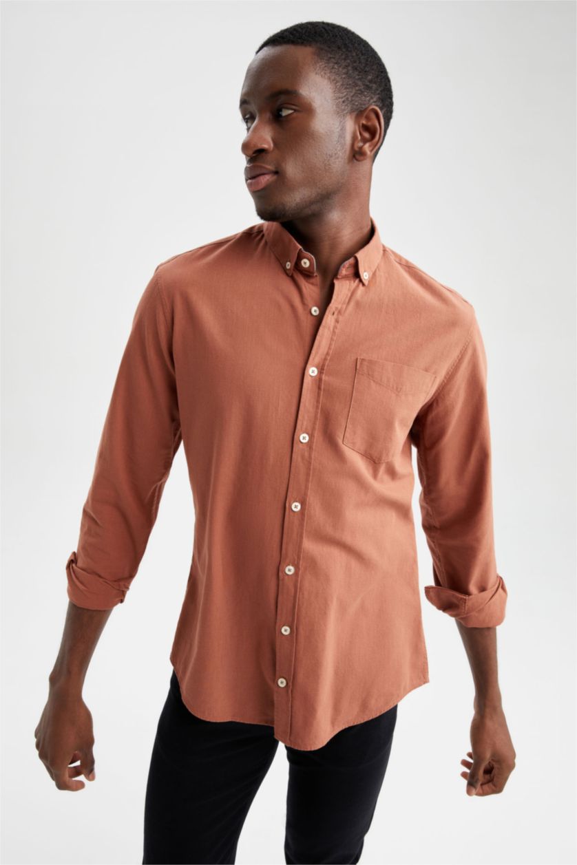 HOMME Turuncu Chemise basique à manches longues coupe slim