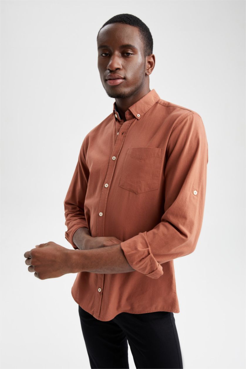 HOMME Turuncu Chemise basique à manches longues coupe slim