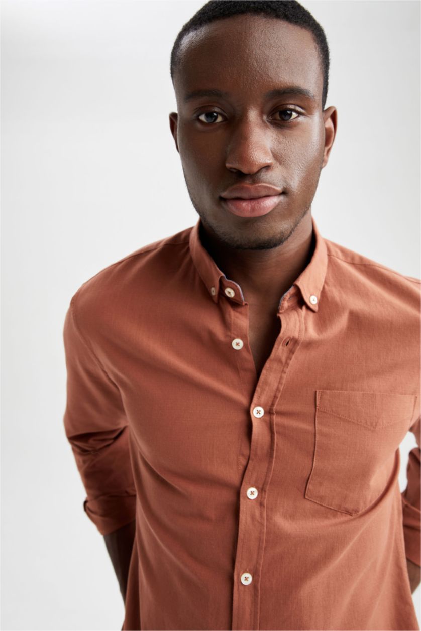 HOMME Turuncu Chemise basique à manches longues coupe slim