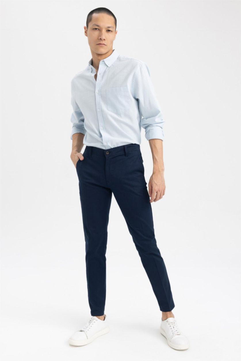 Ерлер Ашық Көк түймелі поло жағасы мақта Ұзын жеңді көйлек