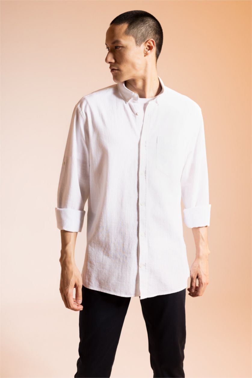 HOMME Blanc Chemise slim à manches longues 100% coton