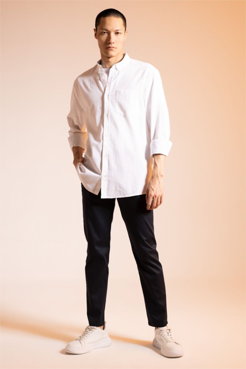 HOMME Blanc Chemise slim à manches longues 100% coton