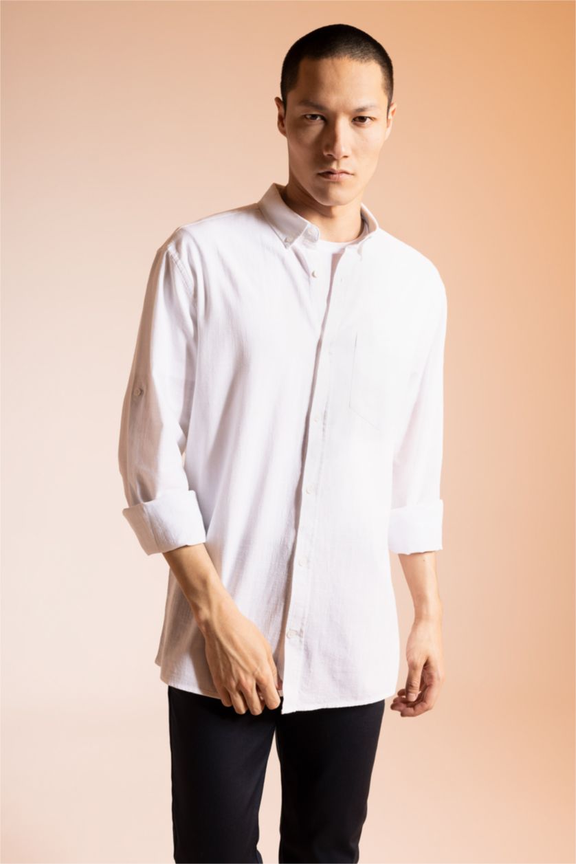 HOMME Blanc Chemise slim à manches longues 100% coton