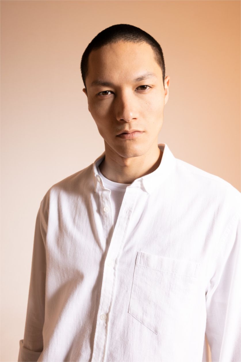 HOMME Blanc Chemise slim à manches longues 100% coton