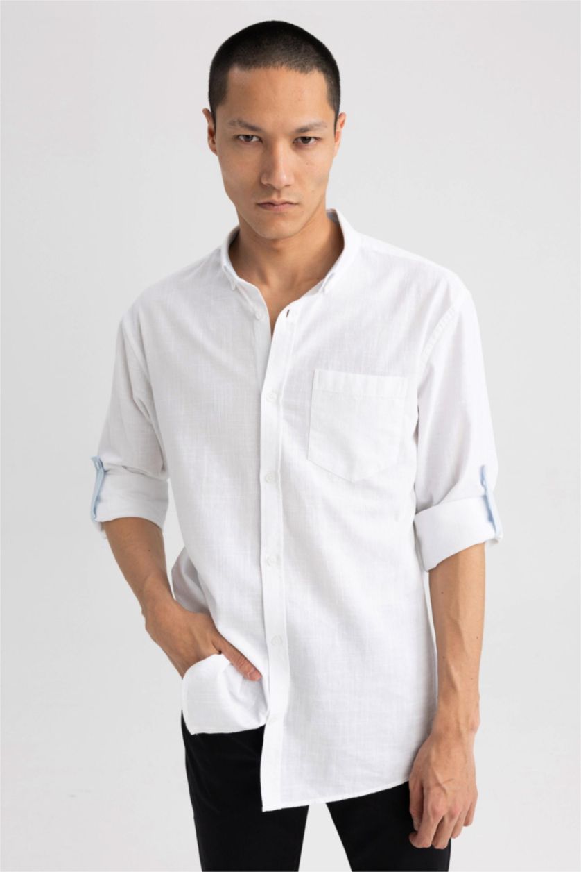 HOMME Blanc Chemise slim à manches longues 100% coton
