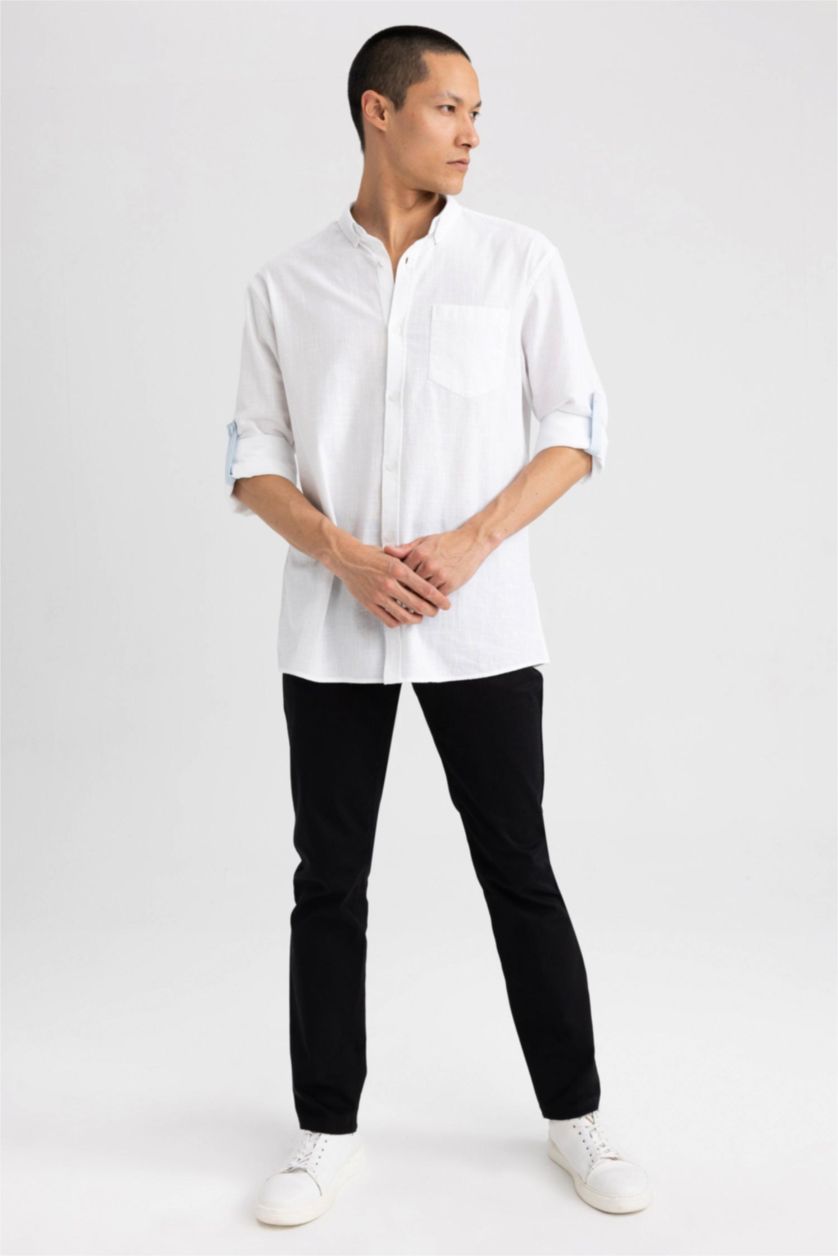 HOMME Blanc Chemise slim à manches longues 100% coton