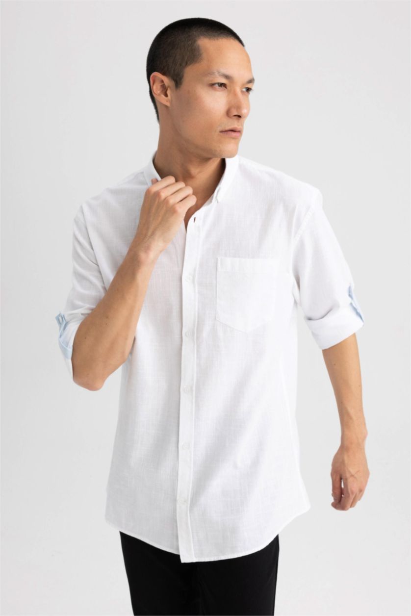 HOMME Blanc Chemise slim à manches longues 100% coton