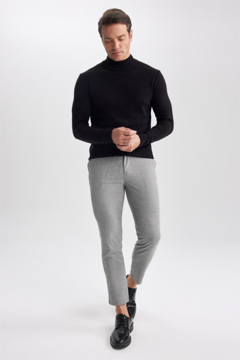 رجال ميلانج رمادي بنطلون قماش منقوش ملائم