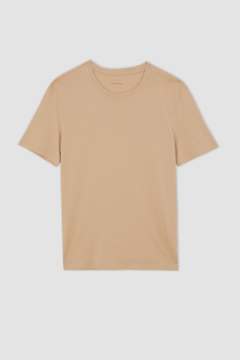 HOMME Beige T-shirt basique à manches courtes et col ras du cou coupe classique