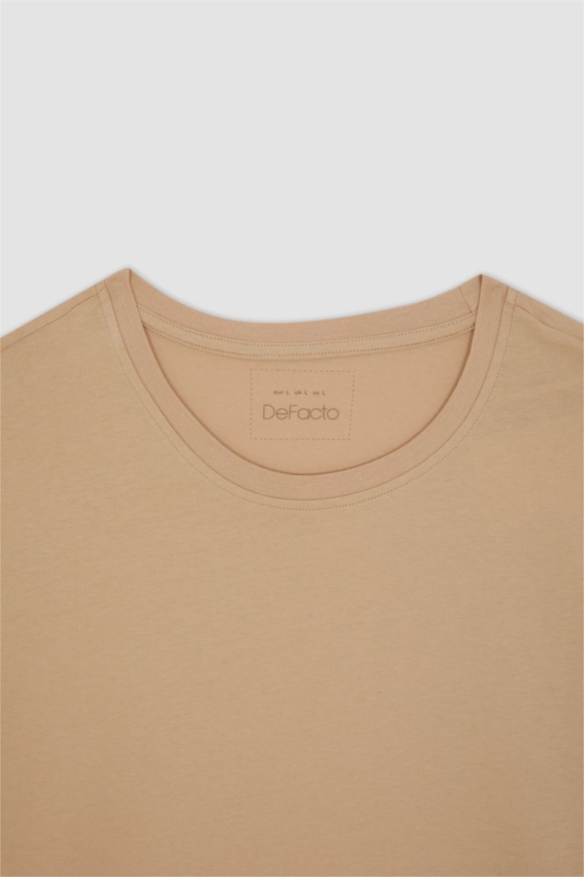 HOMME Beige T-shirt basique à manches courtes et col ras du cou coupe classique