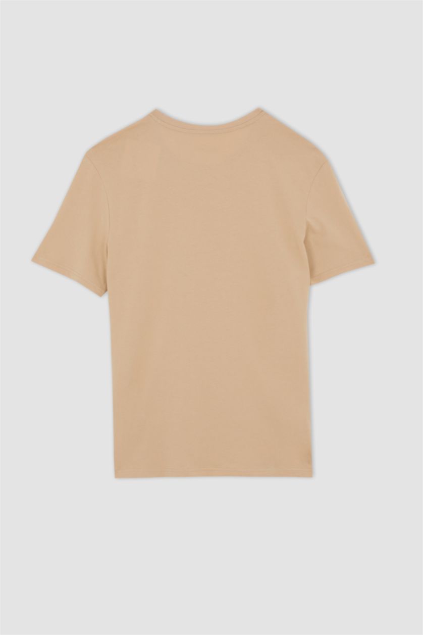 HOMME Beige T-shirt basique à manches courtes et col ras du cou coupe classique