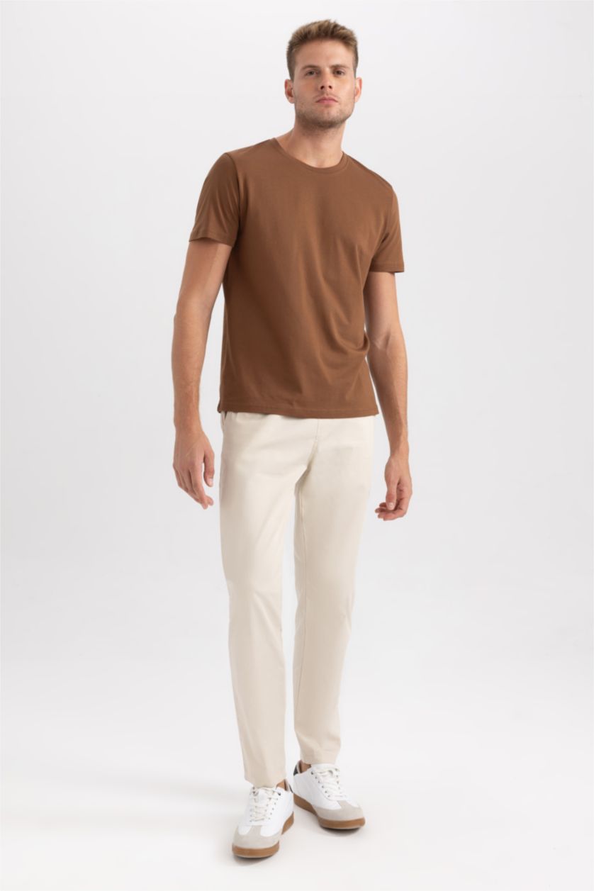 MAN Brown Regular Fit Crew Neck Basic  Cotton T-Shirt