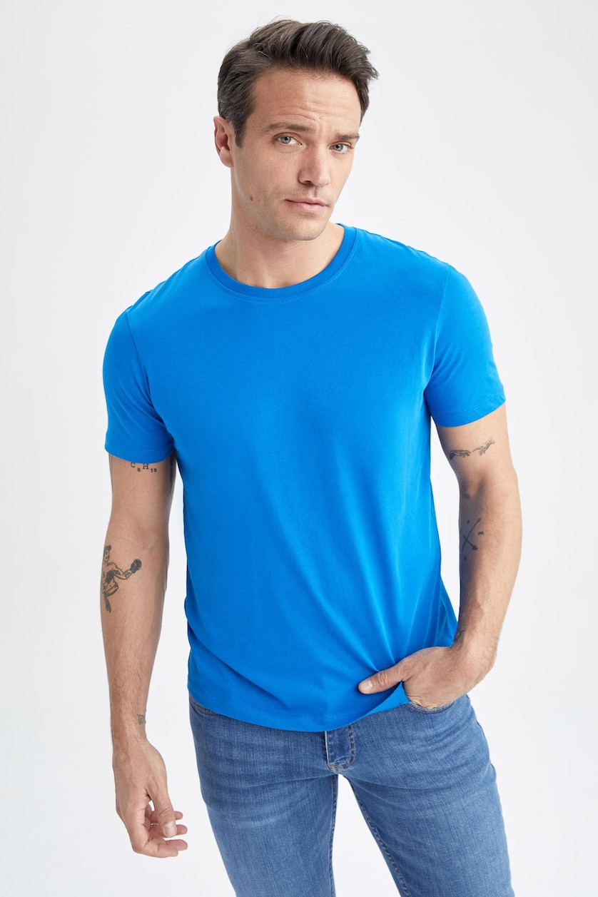 رجال أزرق فاقع Regular Fit Short Sleeve T-Shirt