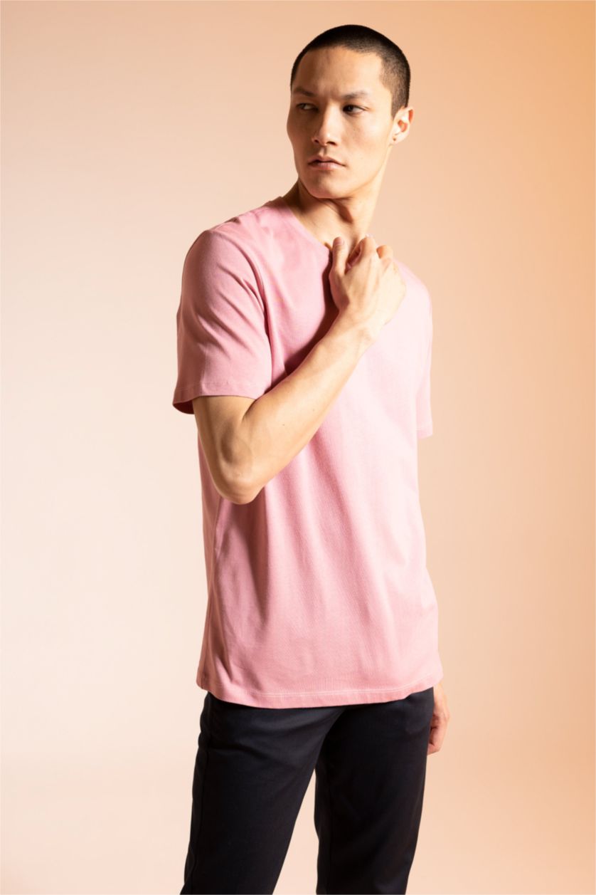 رجالي وردي غامق Regular Fit Short Sleeve T-Shirt