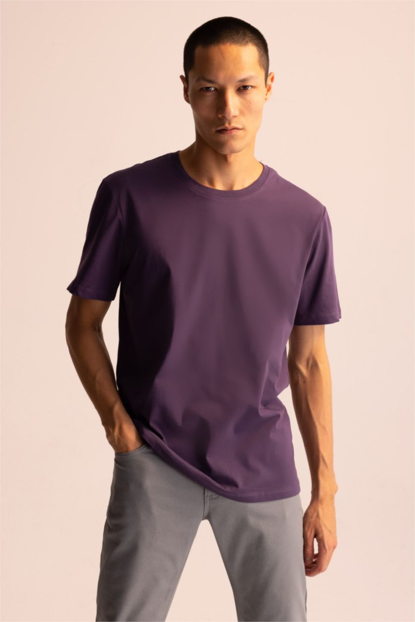 رجال بنفسجي غامق Regular Fit Short Sleeve T-Shirt