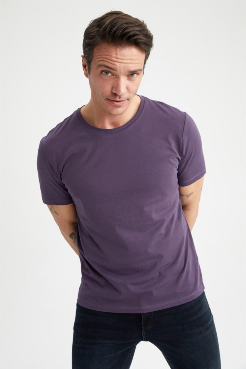 رجال بنفسجي غامق Regular Fit Short Sleeve T-Shirt