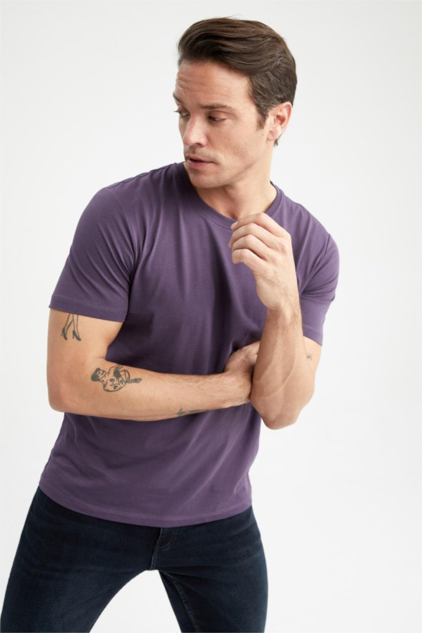 رجال بنفسجي غامق Regular Fit Short Sleeve T-Shirt
