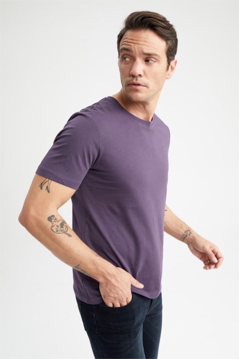 رجال بنفسجي غامق Regular Fit Short Sleeve T-Shirt