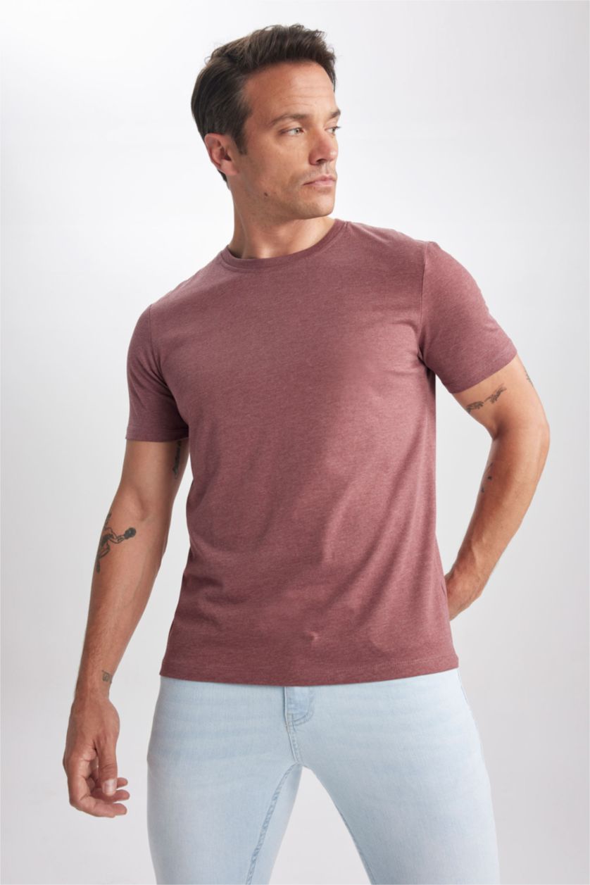 MAN Bordeaux Melange Regular Fit Crew Neck Short Sleeve T-Shirt