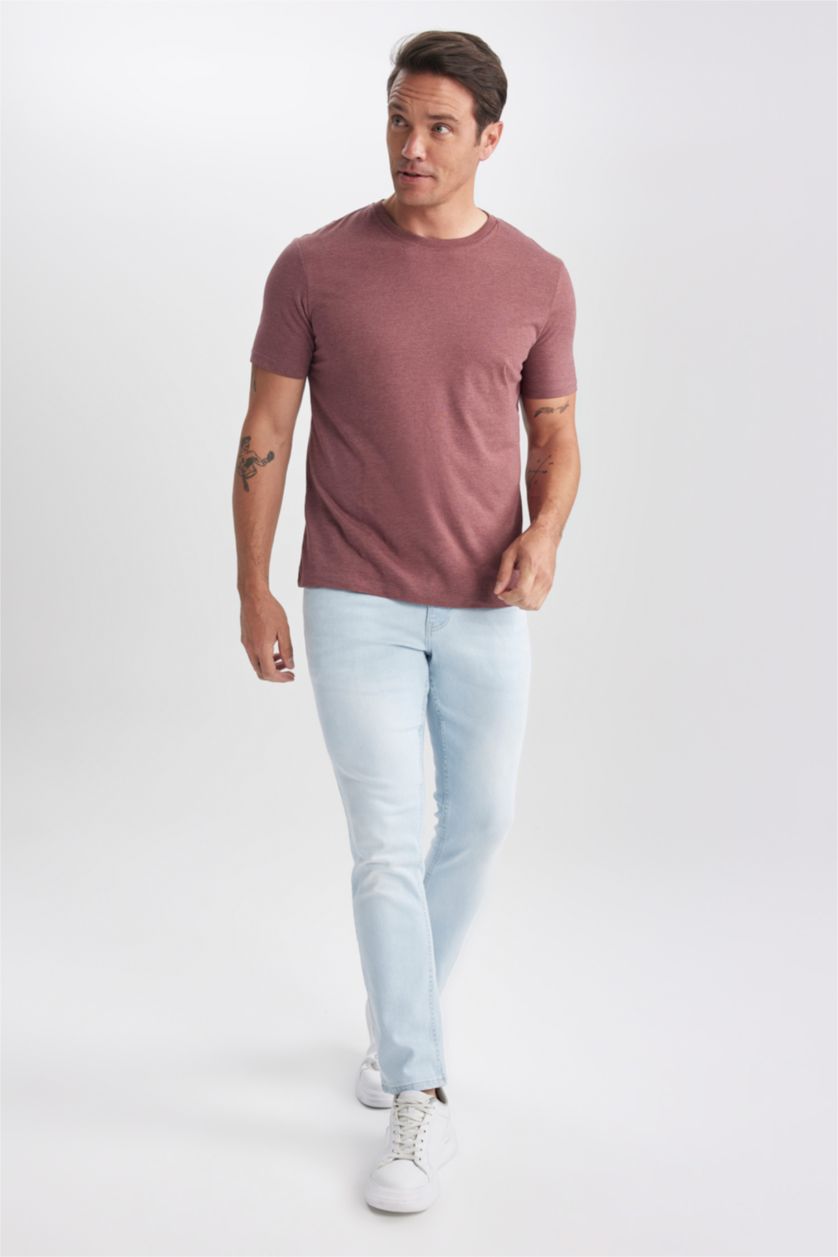 MAN Bordeaux Melange Regular Fit Crew Neck Short Sleeve T-Shirt