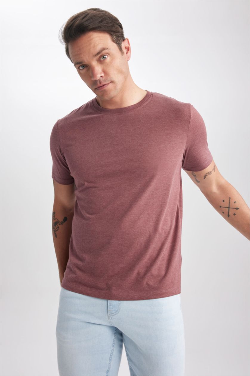 MAN Bordeaux Melange Regular Fit Crew Neck Short Sleeve T-Shirt