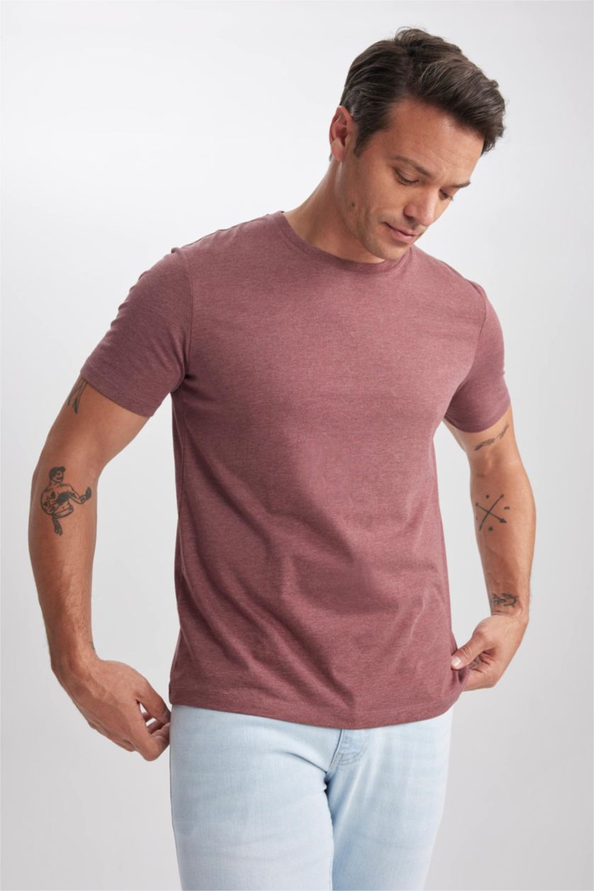 MAN Bordeaux Melange Regular Fit Crew Neck Short Sleeve T-Shirt