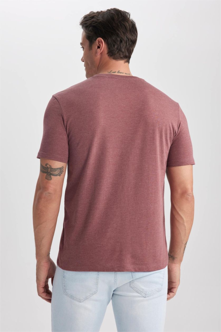MAN Bordeaux Melange Regular Fit Crew Neck Short Sleeve T-Shirt