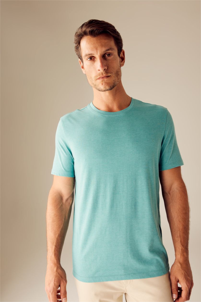 MAN Green Melange Regular Fit Short Sleeve T-Shirt
