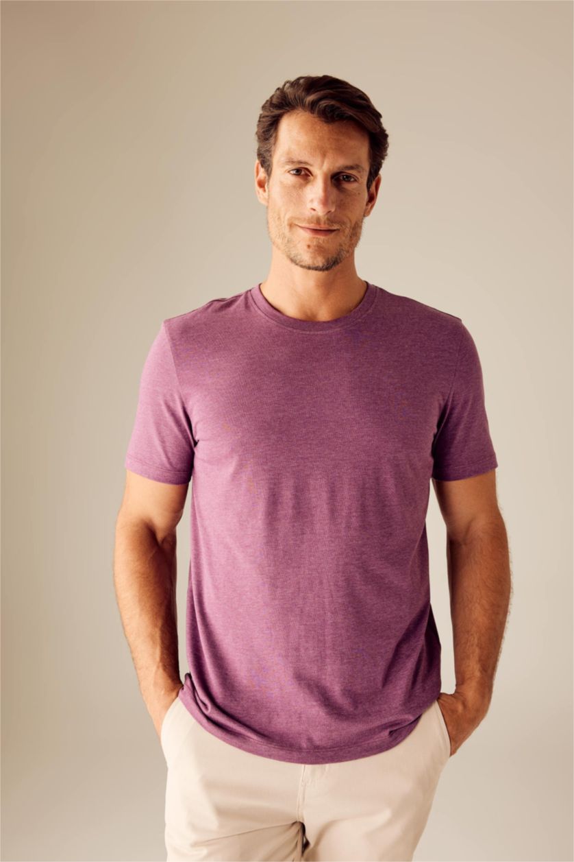 MAN Purple Melange Regular Fit Crew Neck Basic T-Shirt