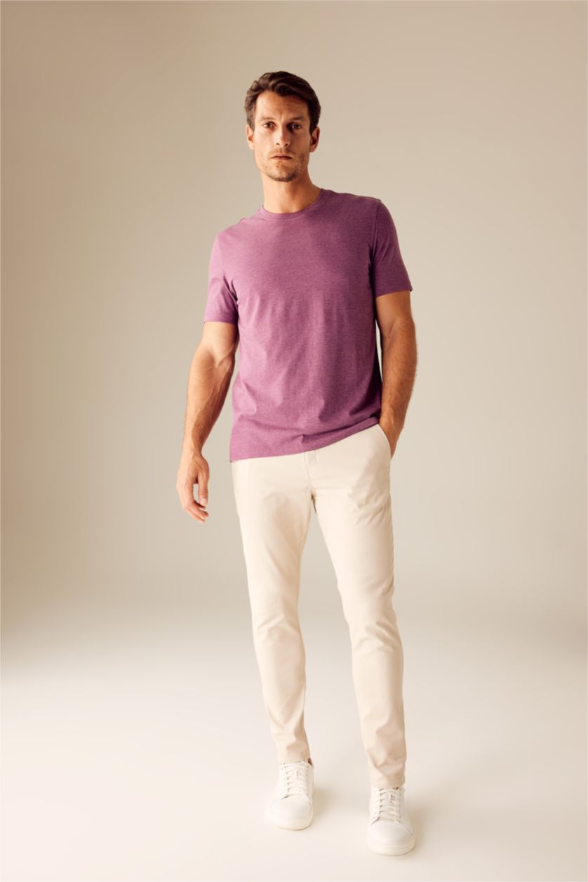 MAN Purple Melange Regular Fit Crew Neck Basic T-Shirt